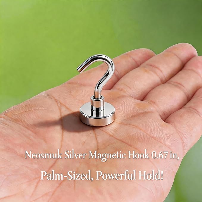 Neosmuk Magnetic Hooks, Heavy Duty 30lb+ Strong Magnet Hook for Cruise Cabins, Cruise Ship Essentials for Hanging, Metal Wall Refrigerator Hangers (Silver White, 10 Pack)