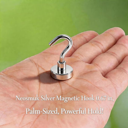 Neosmuk Magnetic Hooks, Heavy Duty 30lb+ Strong Magnet Hook for Cruise Cabins, Cruise Ship Essentials for Hanging, Metal Wall Refrigerator Hangers (Silver White, 10 Pack)