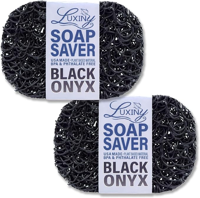 Soap Savers for Bar Soap, American Made by Luxiny, Lifts Soap in Soap Dishes & Shower Soap Holders - Handmade Soap Lasts Longer -Made from Plant Base Materials (Black Onyx, 2 Pk)