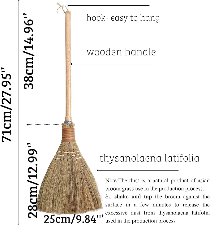 BMart Home Small Natural Whisk Sweeping Hand Handle Broom - Vietnamese Straw Soft Broom for Cleaning - Decoration Items - Indoor - Outdoor - 9.84'' Width, 27.95" Length