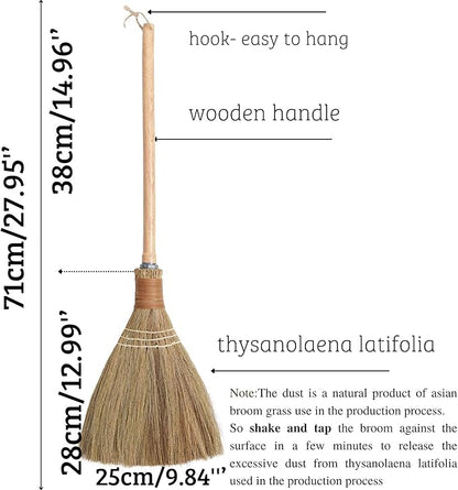 BMart Home Small Natural Whisk Sweeping Hand Handle Broom - Vietnamese Straw Soft Broom for Cleaning - Decoration Items - Indoor - Outdoor - 9.84'' Width, 27.95" Length