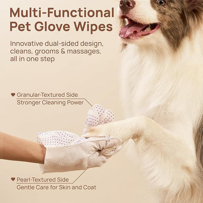 HICC PET Glove Wipes Pro – Pet Cleaning Gloves for Dogs & Cats – Infused with Coconut Oil & Plant Extracts – Hypoallergenic, Gentle, Spa-Like Care at Home, Portable 6 Pack-Coconut Scent