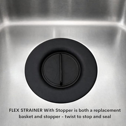 Flex Strainer® Sink Drain Strainer with Optional Stopper – No Center Stem, Fits Standard 3½” Sink Drains & Disposals – Easy Clean, Dishwasher Safe – Made in USA – Black, 2-Pack