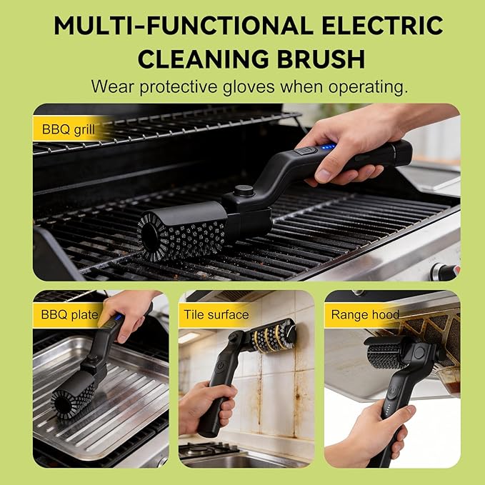Vahrelo Grillmaster Pro Electric BBQ Grill Brush, Cordless Rotary Cleaner, 300 350 400 RPM Speeds, 180 Degree Adjustable Head, Type C Charging for Outdoor Grates