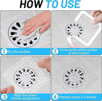 25 Packs - Disposable Shower Drain Hair Catcher 3.94 Inches Square Drain Hair Catcher Stickers for Bath & Kitchen - Hair Catcher Shower Drains Cover for Human & Pet Hair - Mesh for Bathtub & Laundry