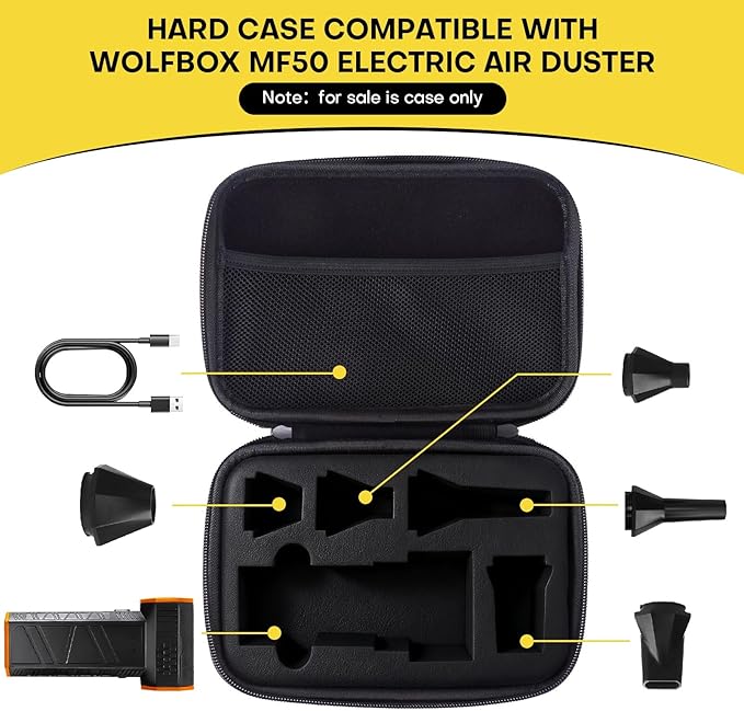 YouKnow Travel Case Compatible with WOLFBOX MF50 Compressed Air Duster - Custom Foam Organizer for Blower Tool & Accessories (Only Case) (Black)