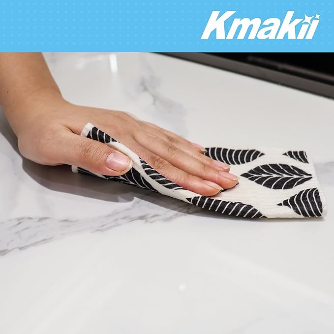 KMAKII Swedish Dishcloths Reusable, Absorbent, Quick-Drying Sponge Cloths for Kitchen and Counter Cleaning, Reusable Dish Towels and Dish Cloths, Black & White, Pack of 10 Pcs
