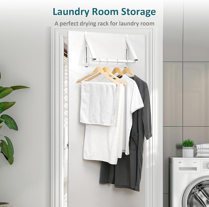 Optish Foldable Over The Door Hanger - Space-Saving Drying Rack for Coats & Clothing, Small Clothes Organizer, White