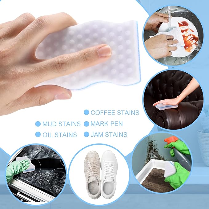 SiliFine 120 Pack Magic Extra Durable Sponge Eraser 3 Layer Density Cleaning Pads in Bulk Thick More Lasting Sponge Eraser for Bathroom Kitchen Floor Bathtub Toilet Cleaner (Blue and White)