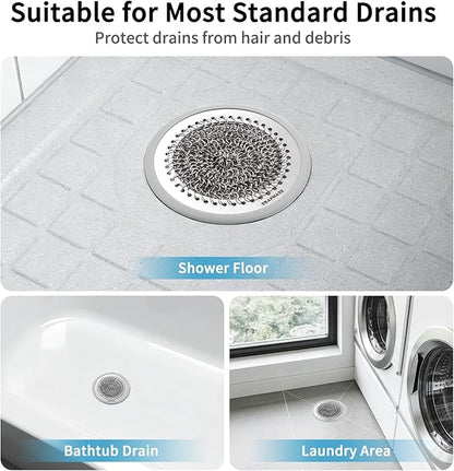 TRAPMATE Shower Drain Hair Catcher, Patented Bathtub Stopper Drain Strainer Kit, Fast Drainage Stainless Steel Shower Drain Cover for US Standard Flat Drains of Bathroom and Shower Room