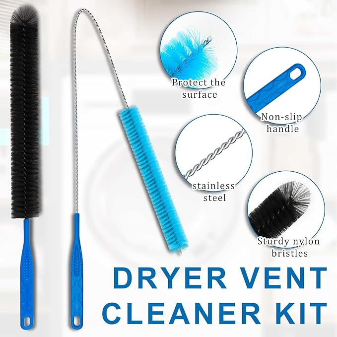 Dryer Vent Cleaner Kit - Compatible Universal Vacuum Attachment Hose with Most Vacuum Cleaner, Dryer Lint Cleaner Kit and Cleaning Brush Tools for Efficient Dryer Vent Hose Maintenance (Black)