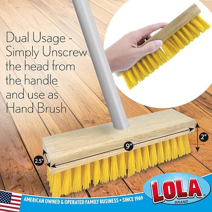LOLA Deck Scrub Brush with Stiff Bristles, Heavy Duty Outdoor Scrub Broom for Patios, Decks, Concrete & Tile, Removes Dirt, Grime, Leaves & Snow, Wet or Dry Use, 1 Count