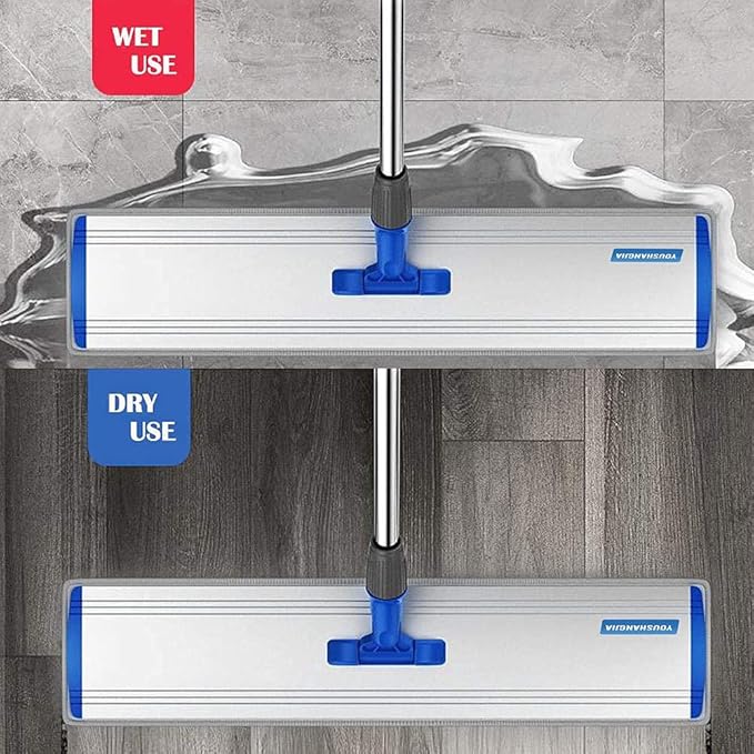 Microfiber Wet Mops 24 in Heavy Duty Flat Floor Mop Adjustable Handle with 4 Washable Mop Clothes