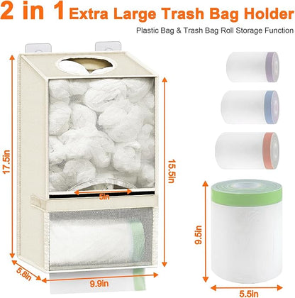 Spaclear Plastic Bag Holder - Large Wall Mount Grocery Bag Holder & Dispenser for Home Kitchen, 2-in-1 Space-Saving Durable Organizer House Necessities, Beige