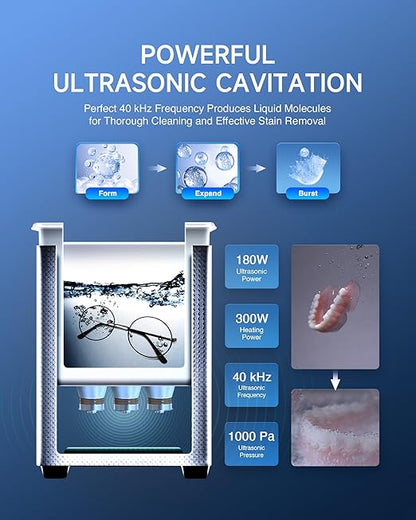 CREWORKS Ultrasound Cleaner with Heater and Timer, 1.6 gal Digital Sonic Cleaning Machine, 180W 6L Stainless Steel Jewelry Cleaner for Professional Tool Glasses Watch Retainer Denture Parts Cleaning
