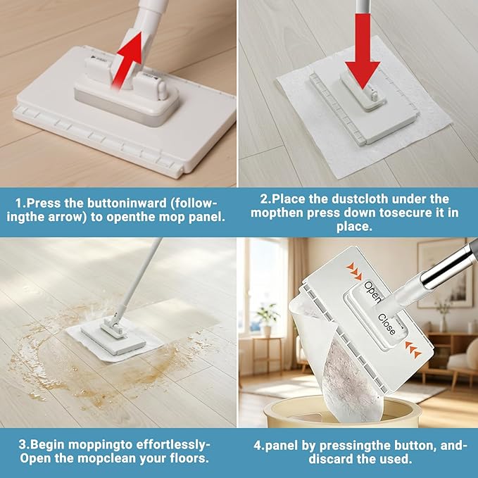 Snap Grip Mini Mop with Cloth Changing, Lazy with Automatic Gripping, Convenient Zero-Touch Set, Portable Self-Squeeze, Small, Easy Cleaning for Home (with 5 Reusable Cloths) (1*mop+5*Cloth)