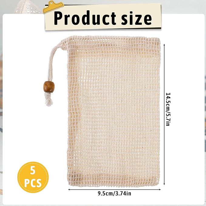 5 Pack Soap Exfoliating Bag Natural Sisal Soap Saver Bag Pouch Natural Soaps Saver Bar Bags with Drawstring for Exfoliating Foaming and Drying Soaps Holder