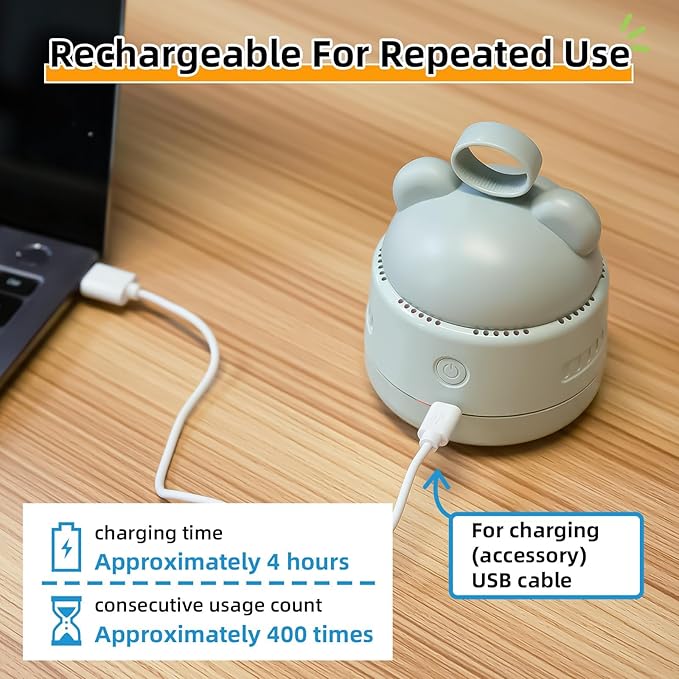 Zmol Mini Desktop Vacuum Cleaner with USB Charging, Cleaning Brush, Bear Head Ring for Easy Grip, 360° Swivel Portable Vacuum Cleaner for Keyboards Office Desks and Other Dusty Debris