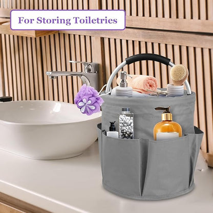 17L Cleaning Caddy for Cleaning Supplies, 2Pieces Portable Garden Tool Bag with 6 Pockets, Foldable Tool Bucket Organizer, Storage Basket for Bathroom, Garden, Dark Gray + Navy Blue
