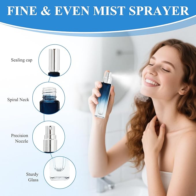 MVVM Refillable Mini Perfume Travel Bottle Set, 5PCS 10ML Glass Mini Perfume Travel Refillable Bottle, Carry On Approved Portable Atomizer Sprayer For Perfumes Kit with Funnel