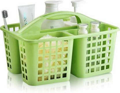 ALINK Plastic Shower Caddy Basket with Compartments, Portable Divided Cleaning Supply Storage Organizer with Handle for College Dorm Bathroom - Green