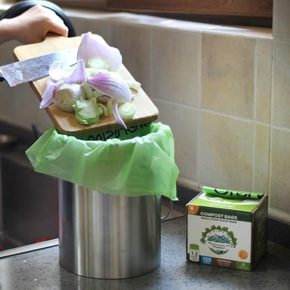 GreFusion Compostable Bags 1.2 Gallon,125 Count, Fits 0.75,1,1.2,1.3,1.6,1.8 Gallon Countertop Bin, Small compost bags, Certified by BPI, ASTM D6400 and OK Compost