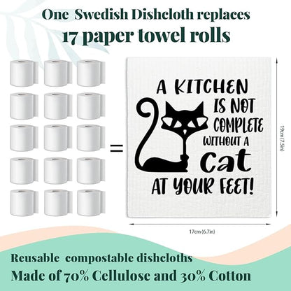 Cat Swedish Dishcloths for Kitchen, Papaya Reusable Paper Towels, 4 Pack Dish Towels for Kitchen, Reusable Paper Towels Washable, Swedish Dish Cloths