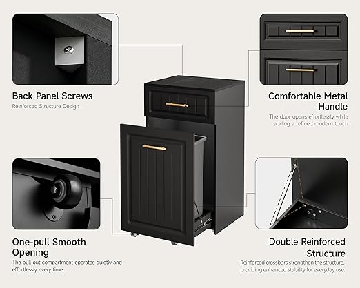 ZIFTY Pull Out Trash Can Cabinet for 13 Gallon Bin, Freestanding Kitchen Trash Bin Cabinet with Hideaway Drawer, Pet Proof Hidden Garbage Recycling Cabinet for Kitchen, Laundry, Living Room, Black