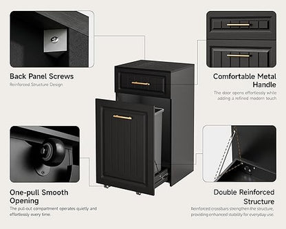 ZIFTY Pull Out Trash Can Cabinet for 13 Gallon Bin, Freestanding Kitchen Trash Bin Cabinet with Hideaway Drawer, Pet Proof Hidden Garbage Recycling Cabinet for Kitchen, Laundry, Living Room, Black