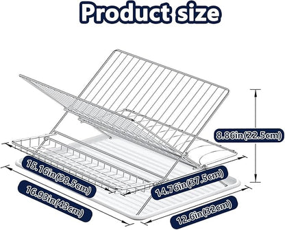 Stainless Steel Foldable Dish Drying Rack, 2 Tier Collapsible Kitchen Rack for Counter, Large Capacity Expandable Dish Drainer Rust Proof