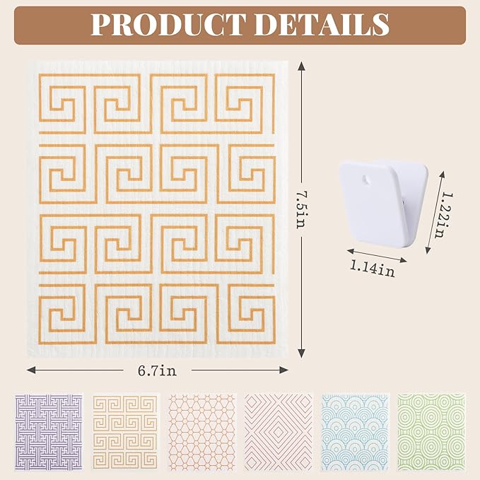 Homaxy Swedish Dishcloths for Kitchen, 8 Pack Geometric Reusable Paper Towels with Clips, Absorbent Cellulose Sponge Dish Cloths for Washing Dishes, Non-Scratch & Odor-Free Dish Rags