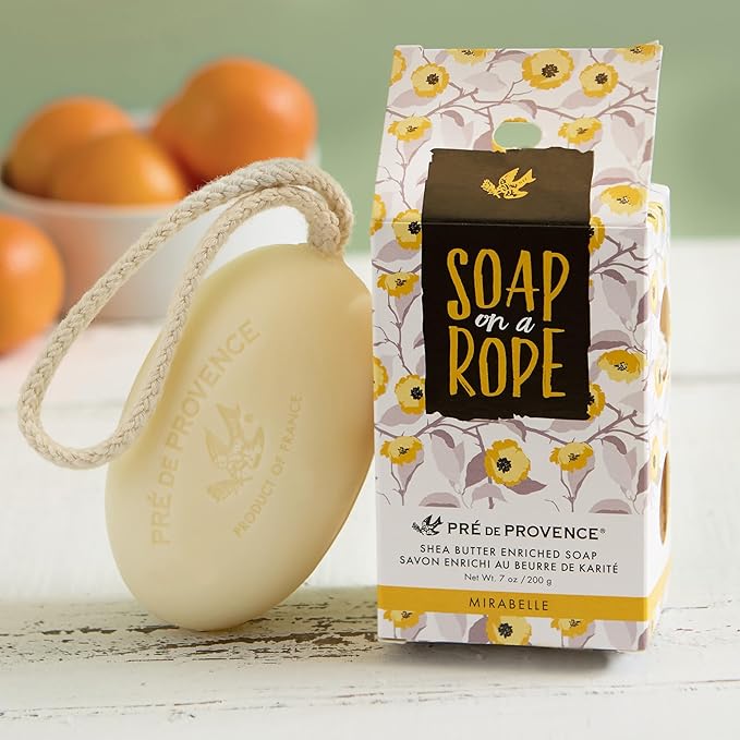 Pre de Provence Soap on a Rope Shea Butter Enriched French Bar Soap, 200g, Mirabelle