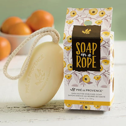 Pre de Provence Soap on a Rope Shea Butter Enriched French Bar Soap, 200g, Mirabelle