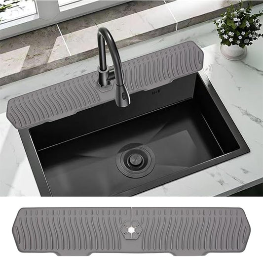 30 Inch Sink Splash Guard, Large Size Kitchen Sink Splash Guard, Longer Silicone Faucet Handle Drip Catcher Tray for Kitchen Countertop, Bathroom, Farmhouse (Grey)