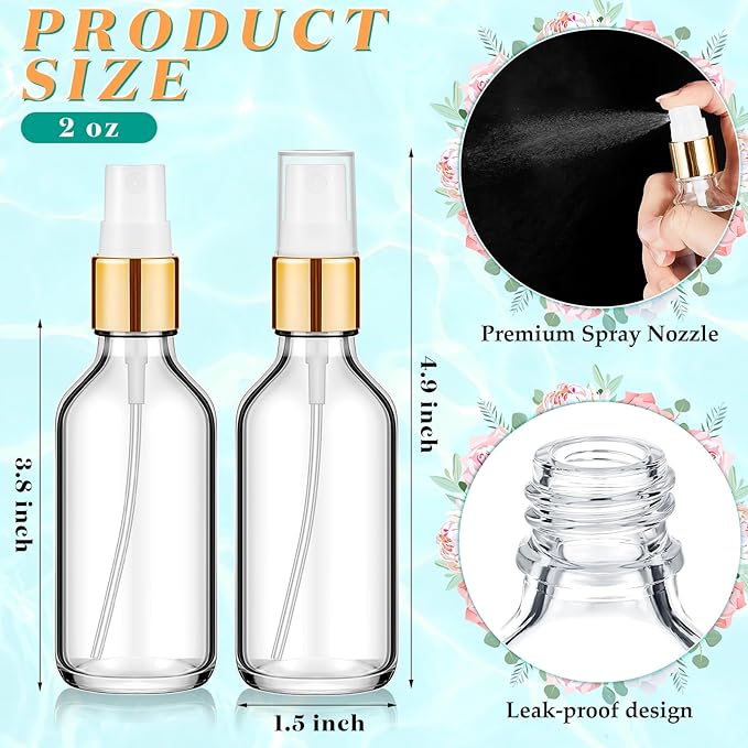 Tessco for you 1 Pcs Glass Spray Bottles Empty Perfume Atomizer Refillable Clear Decorative Empty Bottles with Fine Mist Sprayer Pump for Face Body Travel (Clear,2 oz)