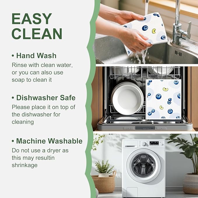 Swedish Dishcloths for Kitchen - 6 Pack Reusable Paper Towels, Non-Scratch Cellulose Cloths, No Odor, Biodegradable Cleaning Cloths