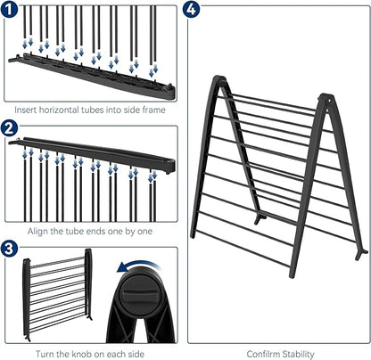 Whitmor Spacemaker Folding Drying Rack, Indoor Clothes Organizer with Patent-Pending Design, Space Saving, 6" L x 26" W x 51.5" H, Black Deluxe