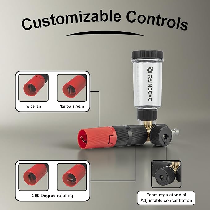 Raincovo Pure Pro Foam Cannon for Pressure Washer, Adjustable Nozzle with 1/4” Quick Connector, Power Washer Soap Cannon for Car Detail, Additional 1.1mm Orifice Nozzle