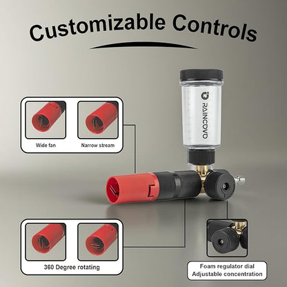 Raincovo Pure Pro Foam Cannon for Pressure Washer, Adjustable Nozzle with 1/4” Quick Connector, Power Washer Soap Cannon for Car Detail, Additional 1.1mm Orifice Nozzle