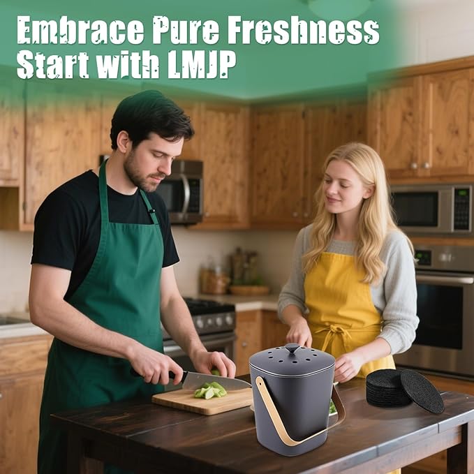 LMJP 6.7 Inch Charcoal Filters for 10 Pack Kitchen Countertop Compost Bins - Extra Thick 0.3" for Longer Lasting Activated Carbon
