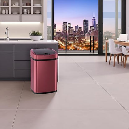 DZT-12-5 12L Stainless Steel Smart Waste Bin with Motion Sensor | Touchless Auto-Open Lid & Soft-Close for Bathroom, Kitchen & Office (Burgundy)