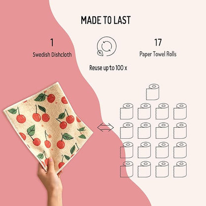 Swedish Dishcloths for Kitchen 6 Pack, Reusable Paper Towels Super Absorbent, Biodegradable Quick Drying Washable Dish Cloths Dishwasher Safe, Perfect as Hostess or Housewarming Gifts (Fruit)