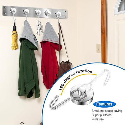 LOVIMAG Hooks, 80lbs+ Magnetic Magnet Hook 2026 Cruise Cabin Ship Essentials Heavy Duty Strong Refrigerator Fridge Hanging for Classroom Beach Vacation Kitchen Grills Home Mug Hanger (6 Pack), Silver