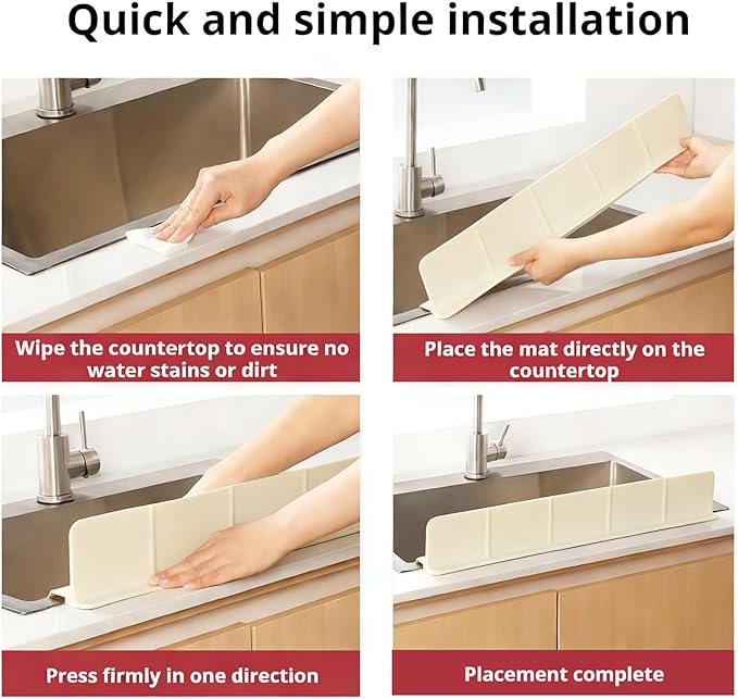 Food Grade Silicone Sink Splash Guard (23 Inch), 7 Strong Suction Cups Non-Slip Water Protector, Dishwasher Safe & Cuttable for Kitchen/Bathroom Countertops (Cream)