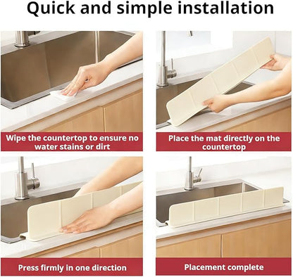 Food Grade Silicone Sink Splash Guard (23 Inch), 7 Strong Suction Cups Non-Slip Water Protector, Dishwasher Safe & Cuttable for Kitchen/Bathroom Countertops (Cream)