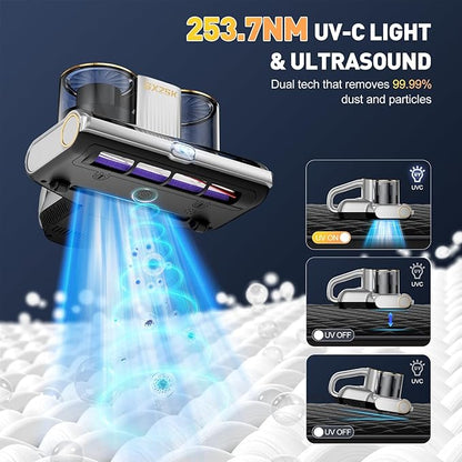 Gxzsk Mattress Vacuum Cleaner, 16kPa Bed Vacuum Cleaner with 253.7nm UV-C Light, Ultrasonic & 140℉ Heating, Dual Cup & Widen Suction Port Handheld Vacuums for Bed, Sofa, Couch, Crib (500W, Corded)