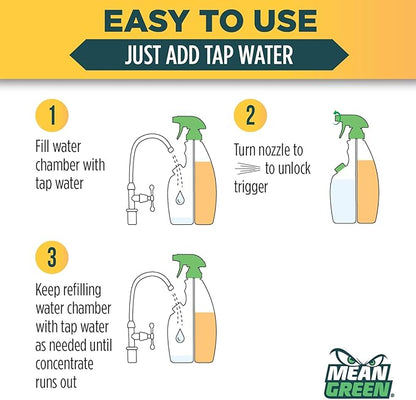Mean Green Refillable Ultra Powered Bathroom Cleaner Concentrate, Tropical Breeze, 14.3 fl oz – Plant & Mineral Based, Removes 100% of Soap Scum, Refillable Bottle Makes 4X Refills
