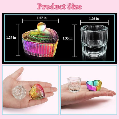 Yokilly Acrylic Nail Art Brush Set, 6 PCS Double-Sided Nail Polish Brush & 4PCS Crystal Dappen Dish for Acrylic Nails, Nail Liner Brush & Glass Container Manicure Cup Nail Art Tool