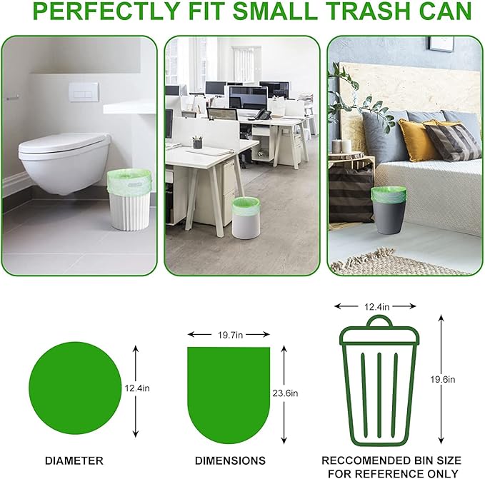 Biodegradable Trash Bags (Thickened), 5 Gallon / 20L | Unscented Strong Multipurpose Garbage Bags for Kitchen, Bathroom, Bedroom & Office, 160 Count | EnvoWise Compostable Bags