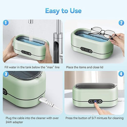 Miorcols Ultrasonic Jewelry Cleaner 48KHz Ultrasonic Cleaner Machine for Jewelry, Glasses, Retainers, Rings, Dentures, Watch Strap 12oz 304 Stainless Steel- Green